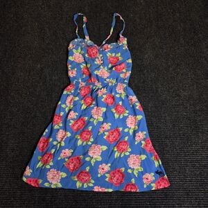Abercrombie & Fitch Blue Flowy Tank with Pink Floral Pattern